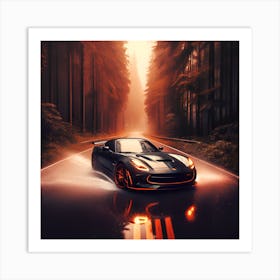 Sports Car In The Forest Art Print