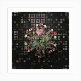 Vintage Pink French Roses Flower Wreath on Dot Bokeh Pattern n.0167 Art Print