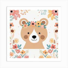 Floral Teddy Bear Nursery Illustration (8) Art Print
