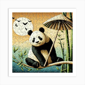 Abstract Puzzle Art Bamboo and Panda 2 Art Print