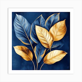 Gold And Blue Leaves Art Print