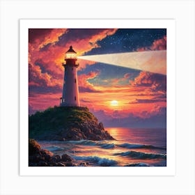 Lighthouse At Sunset 2 Art Print