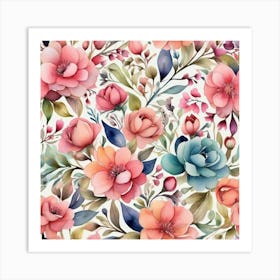 Watercolor Floral Pattern Art Print 3 Art Print