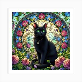 Black Cat In Stained Glass Art Print