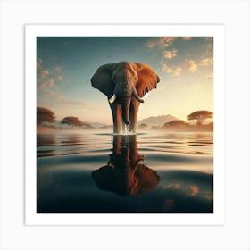 Elephant In The Water 5 Art Print