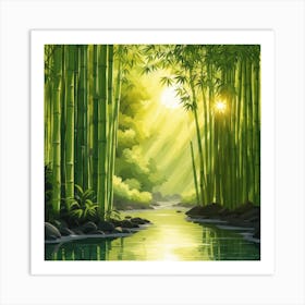 A Stream In A Bamboo Forest At Sun Rise Square Composition 206 Art Print