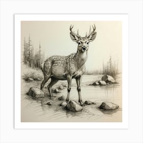 Deer Drawing 44 Art Print