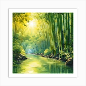 A Stream In A Bamboo Forest At Sun Rise Square Composition 375 Art Print
