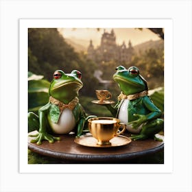 Two frogs & cup of tea #2 Art Print