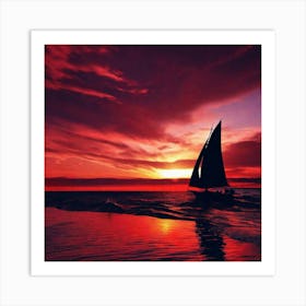 Sailboat At Sunset 35 Art Print