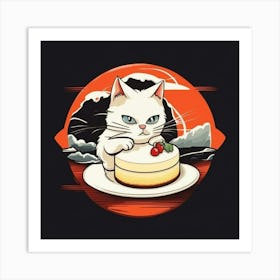 Cat With Cake Art Print