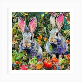 Bunnies Munching On Vegetables Collage 3 Art Print