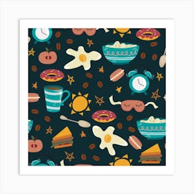 Seamless Pattern With Breakfast Symbols Morning Coffee Art Print