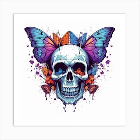 Skull With Butterflies Art Print