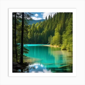 Blue Lake In The Forest 11 Art Print