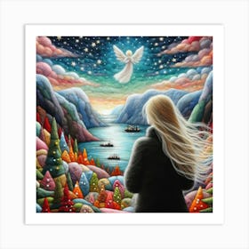 Blonde Women and Angel 1 Art Print