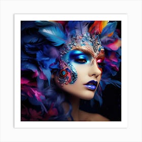 Beautiful Woman With Colorful Feathers 1 Art Print