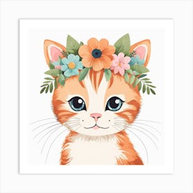 Floral Baby Cat Nursery Illustration (16) Art Print
