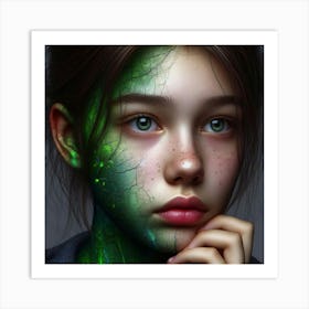 Girl With Green Paint On Her Face Art Print