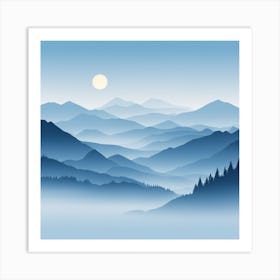 Misty mountains background in blue tone 29 Art Print