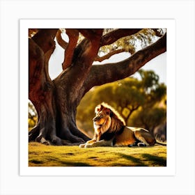 Lion Under A Tree 14 Art Print
