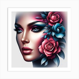 Portrait Of A Woman With Roses Art Print