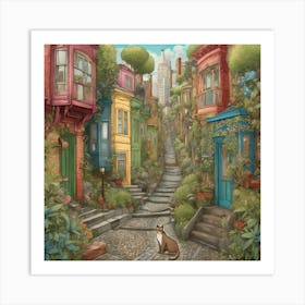 Cat In A Colorful Street Art Print