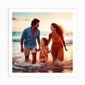 Happy Family At The Beach Art Print