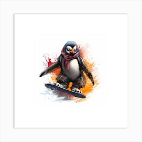 Snowboarding Penguin Sketch Art Print