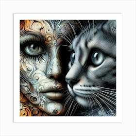 Cat And Woman 6 Art Print