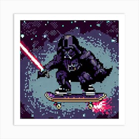 Darth Vader Pixelized Skateboarding Art Print