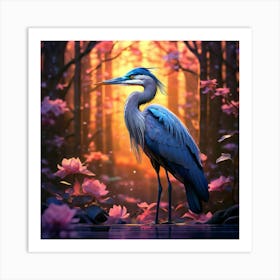 Blue Heron In The Forest Art Print