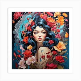 Girl With Flowers 2 Art Print