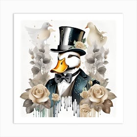 Duck In A Top Hat Watercolor Splash Dripping Art Print