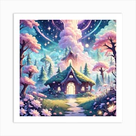 A Fantasy Forest With Twinkling Stars In Pastel Tone Square Composition 98 Art Print