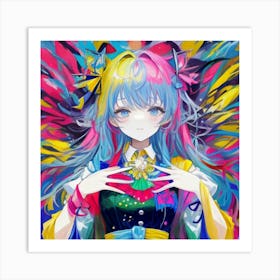 Anime Girl With Colorful Hair 1 Art Print