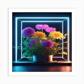 Neon Flower Arrangement Art Print