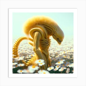 Alien In A Field Of Daisies 2 Art Print