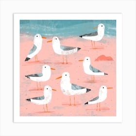 Seagulls On The Shore 2 Square Art Print