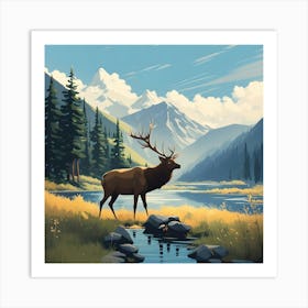 Elk By The Stream 2 Art Print