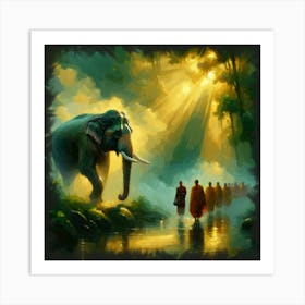 Buddhist Monks And Elephant Art Print