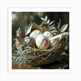 Origami Nest with Geometric Eggs Art Print