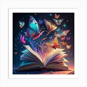 Magical Book With Butterflies Art Print