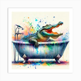 Alligator In Bathtub Art Print