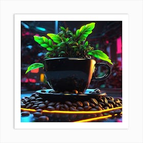 Coffee Cup With Plant Art Print