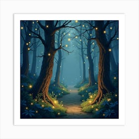 Fairy Lights Twinkling In An Enchanted Forest 1 Art Print