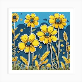 Yellow Flowers In The Meadow Art Print