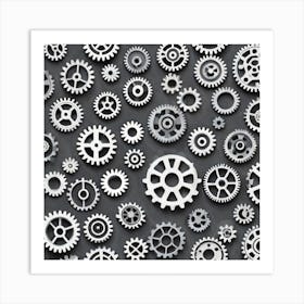 Gears On A Gray Background Art Print