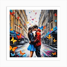 Kissing In Paris Art Print