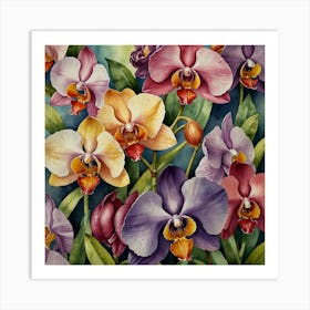 Orchids Watercolor Painting Art Print